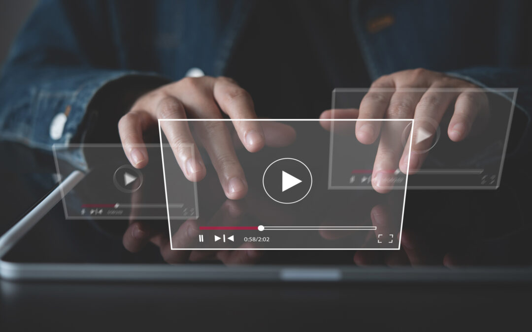 Video marketing concept. Woman playing video content online streaming, running short clip on digital tablet. Marketing technology and advertising for auto shop.