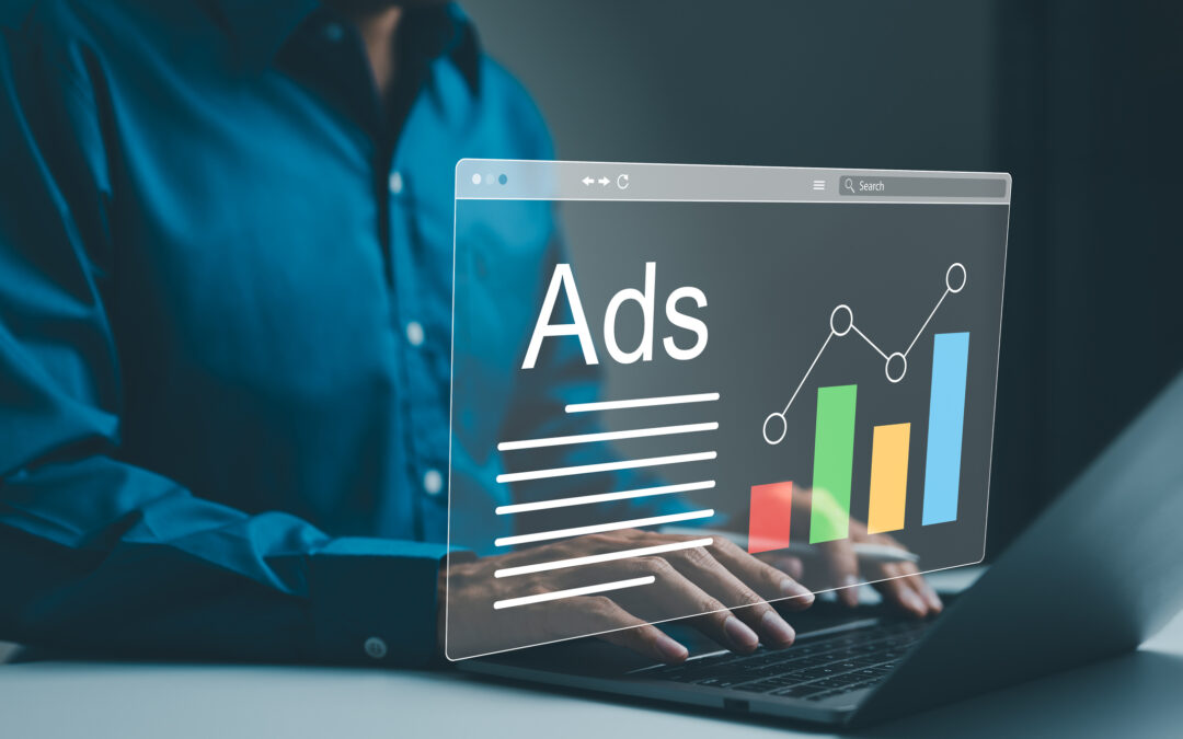 Digital marketing concept. Marketer analyzing online advertising campaigns for auto shop on a laptop.
